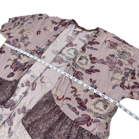 Knox Rose Womens Boho Floral Kimono Cardigan Jacket Size L Burgandy /Pink - Picture 4 of 11